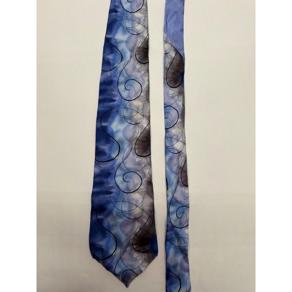 J. Garcia Mens Blue Abstract Swirl Silk Tie Emerging Elephant Collection 1996